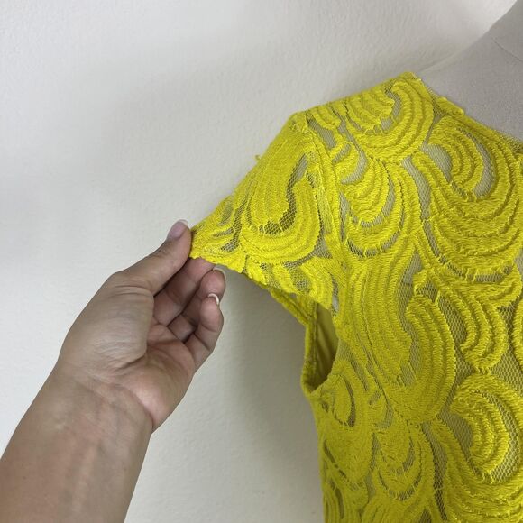 Muse Dress Womens 8 Neon Yellow Lace Tiered Ruffle Drop Waist Party Cocktail - Picture 3 of 8